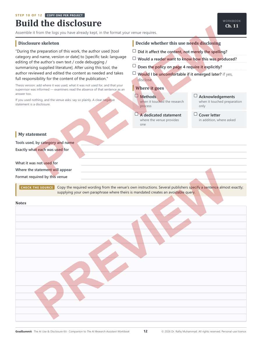 Preview of the kit, Step 10 — Build the disclosure (watermarked)