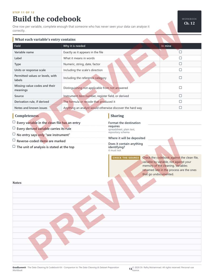 Preview of the kit, Step 11 — Build the codebook (watermarked)