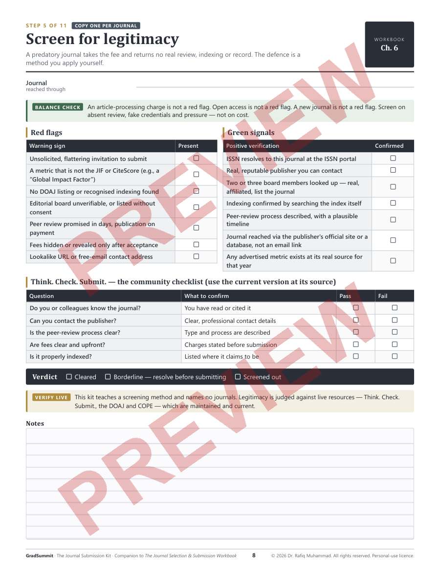 Preview of the kit, Step 5 — Screen for legitimacy (watermarked)